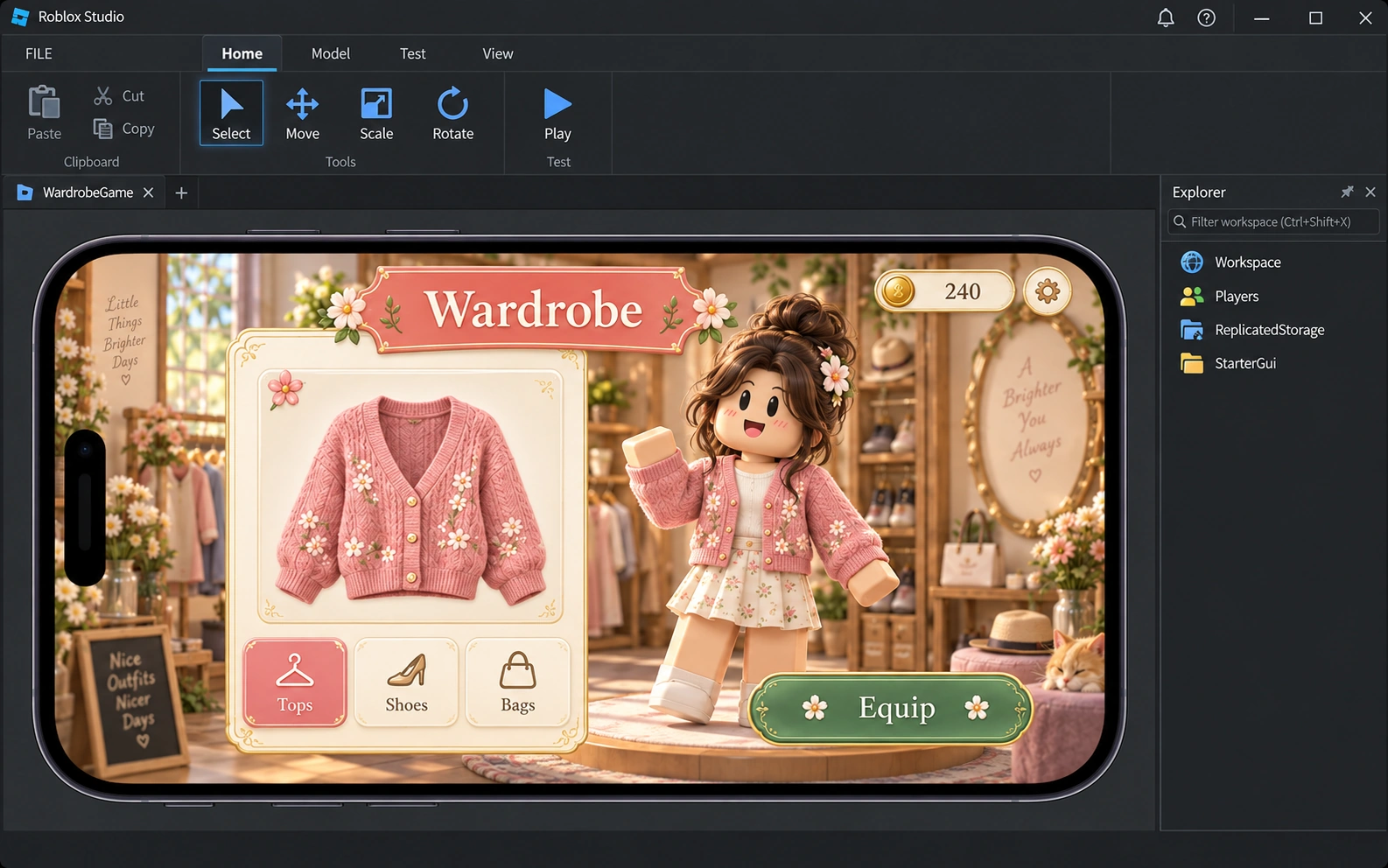 Illustrated Roblox Studio mobile interface
