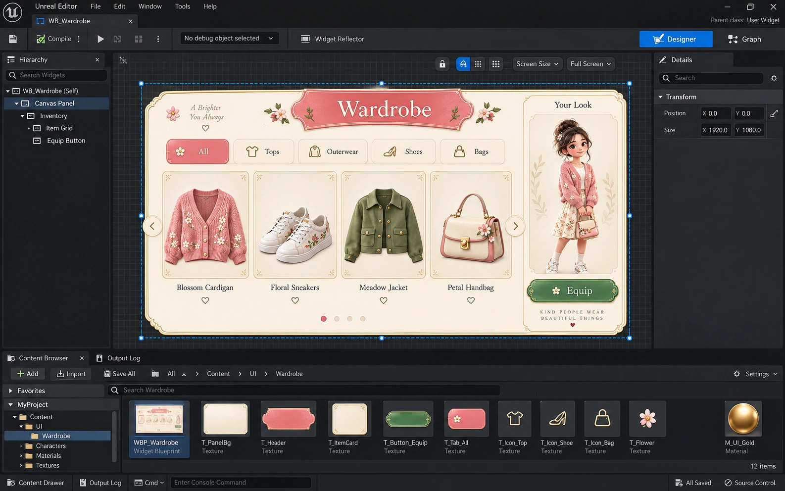 Illustrated Unreal UMG desktop interface workflow
