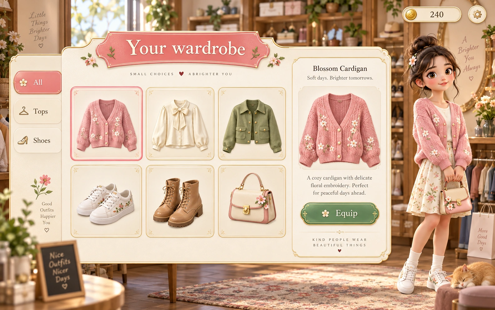 Illustrated wardrobe interface art direction