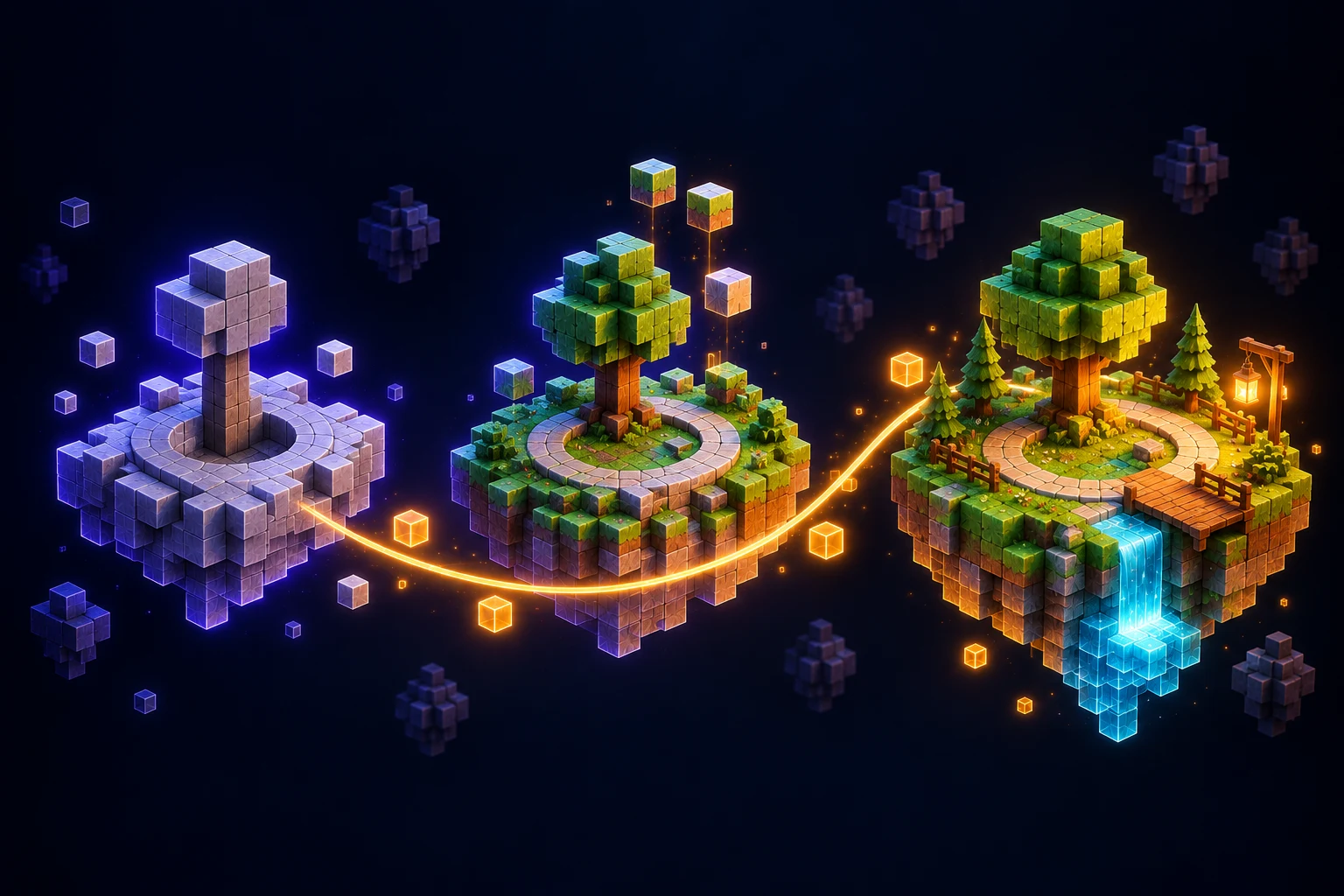 Illustration: The same game progressing through three build stages