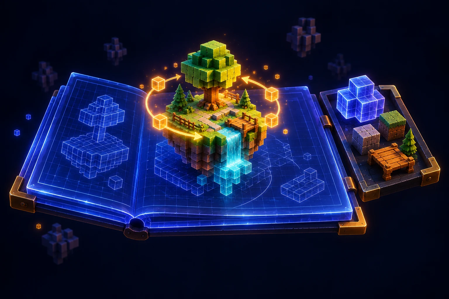 Illustration: A blueprint folio with a small game loop and extra blocks set aside